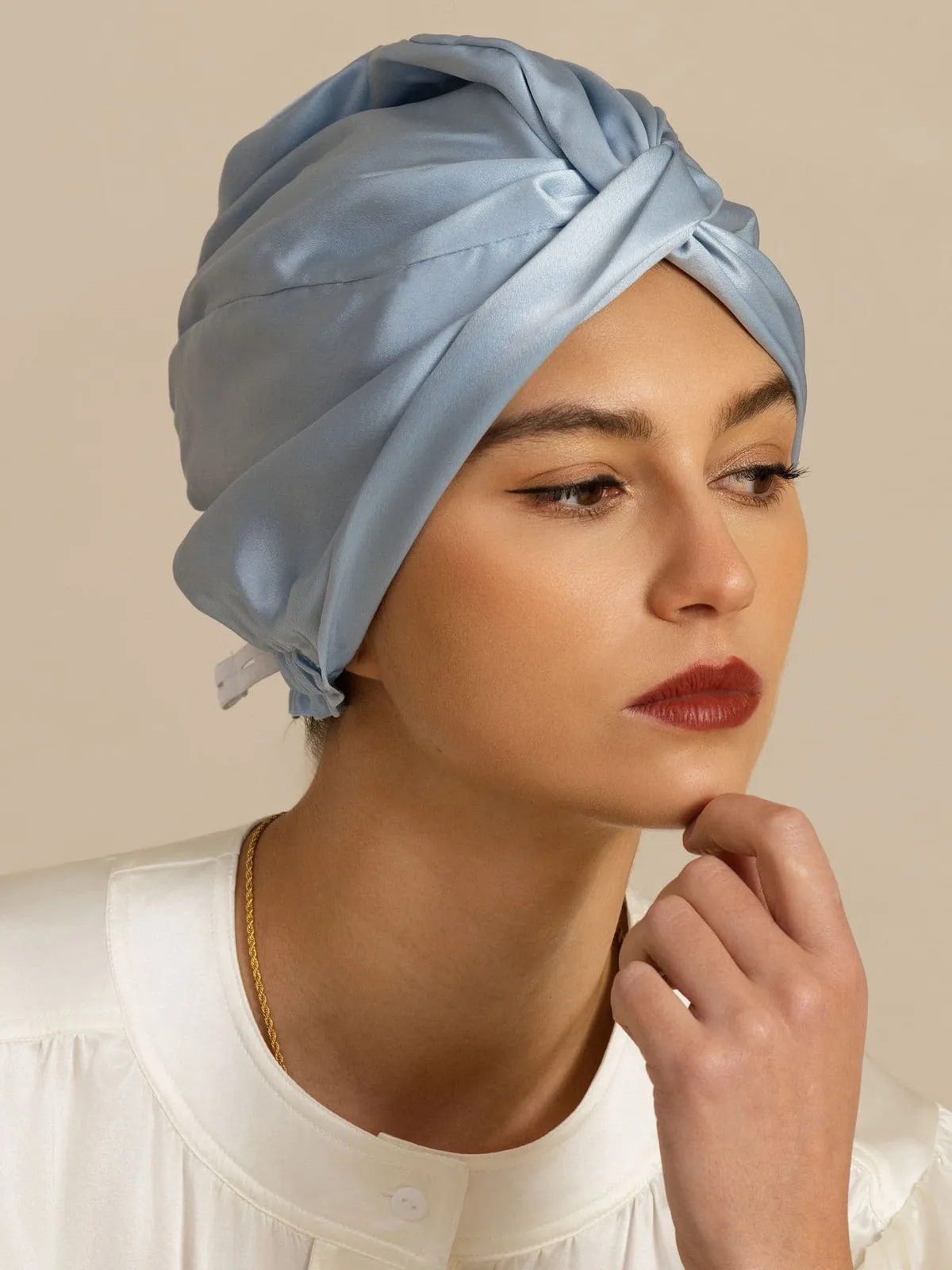22Momme 100% Mulberry Silk Knot-Front Hair Bonnet with Adjustable Button Design — image 5
