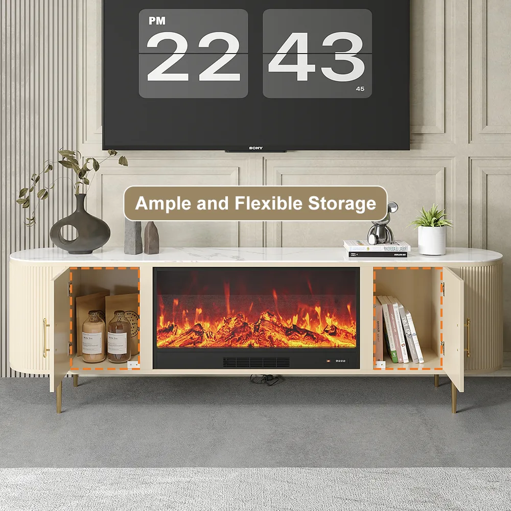 78.7" Sintered Stone Top Electric Fireplace TV Stand with Remote Control and Storage — image 9