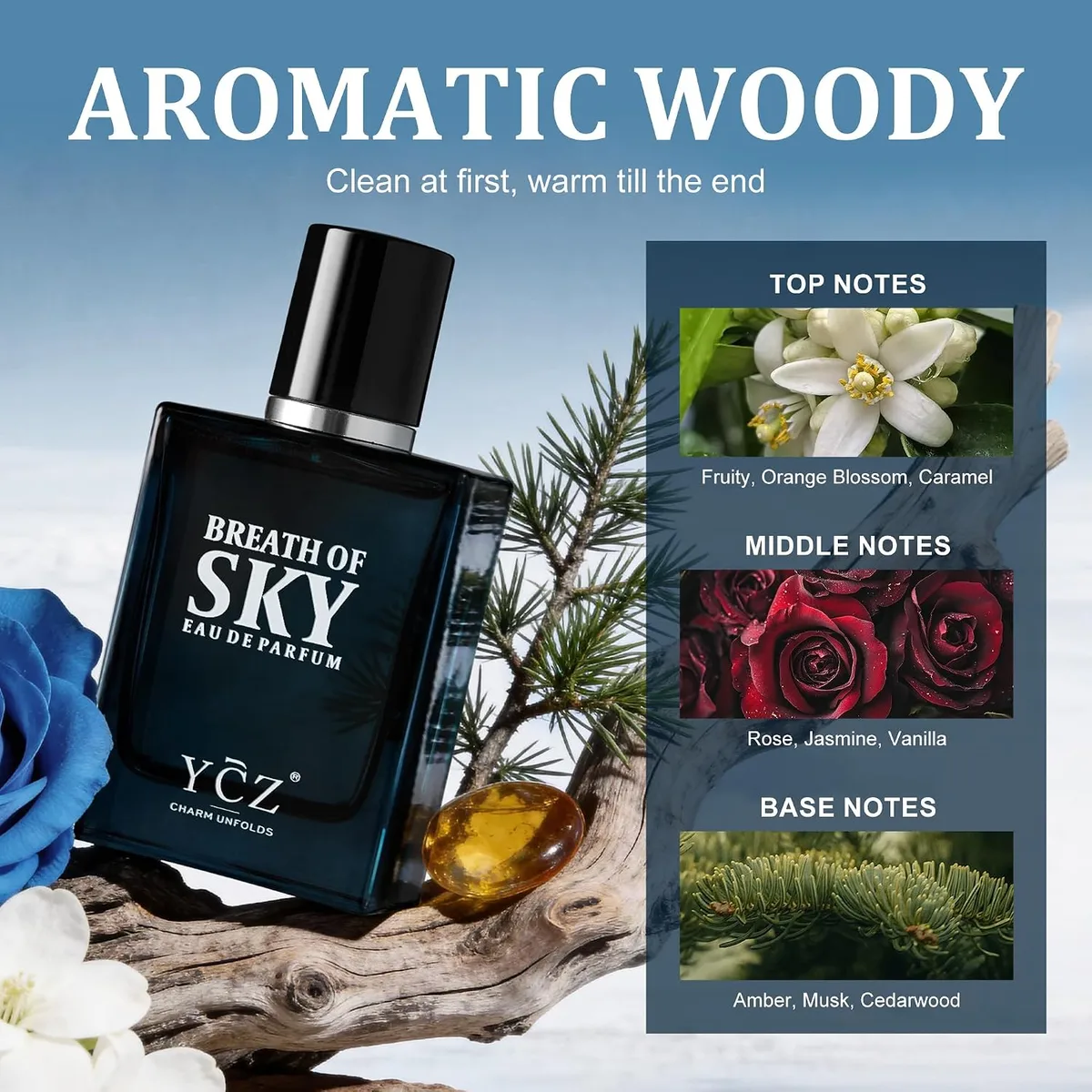 Breath Of The Sky Men's EDP 1.7 Fl Oz, Aromatic Woody Fragrance, Orange Blossom, Vanilla & Cedarwood, Long?Lasting, Daily, Travel & Gifts — image 2