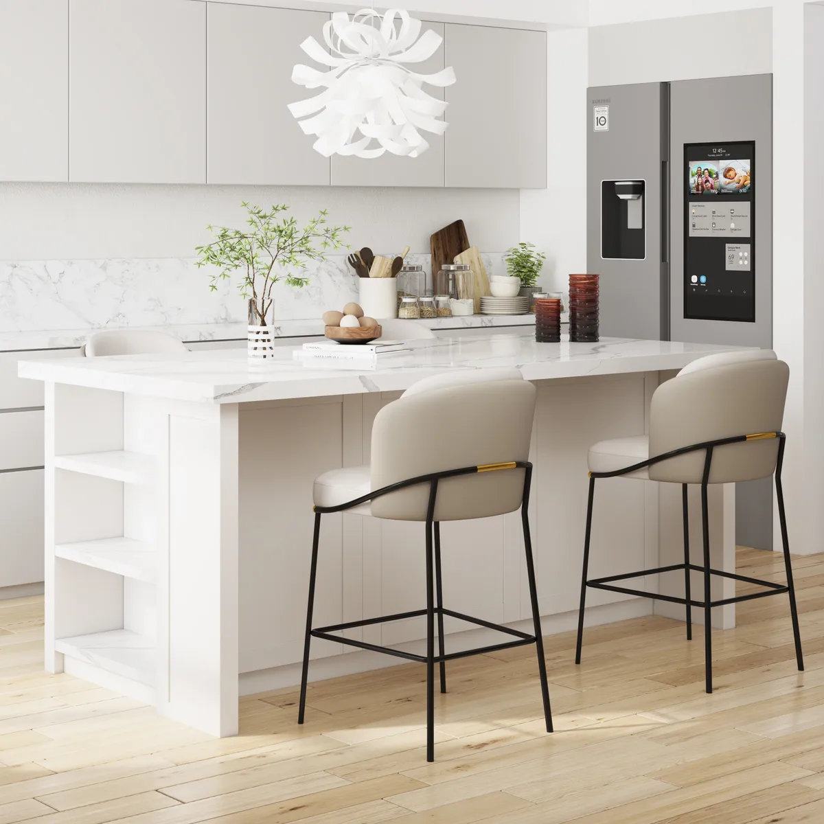 Modern PU Leather Counter Stool Black with Back & Footrest — image 3