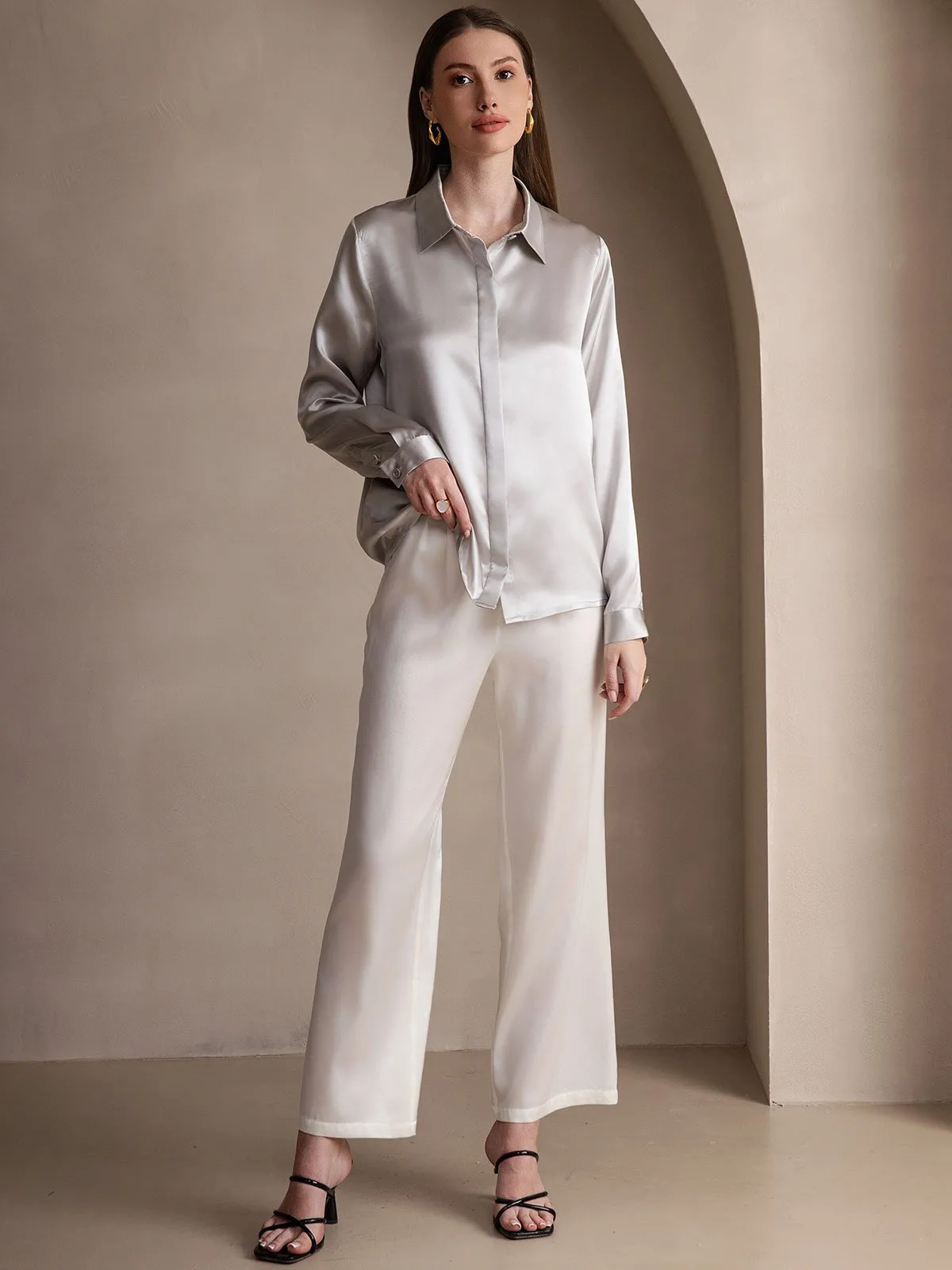 19Momme Silk Long Sleeve Lapel Collar Women's Shirt — image 12
