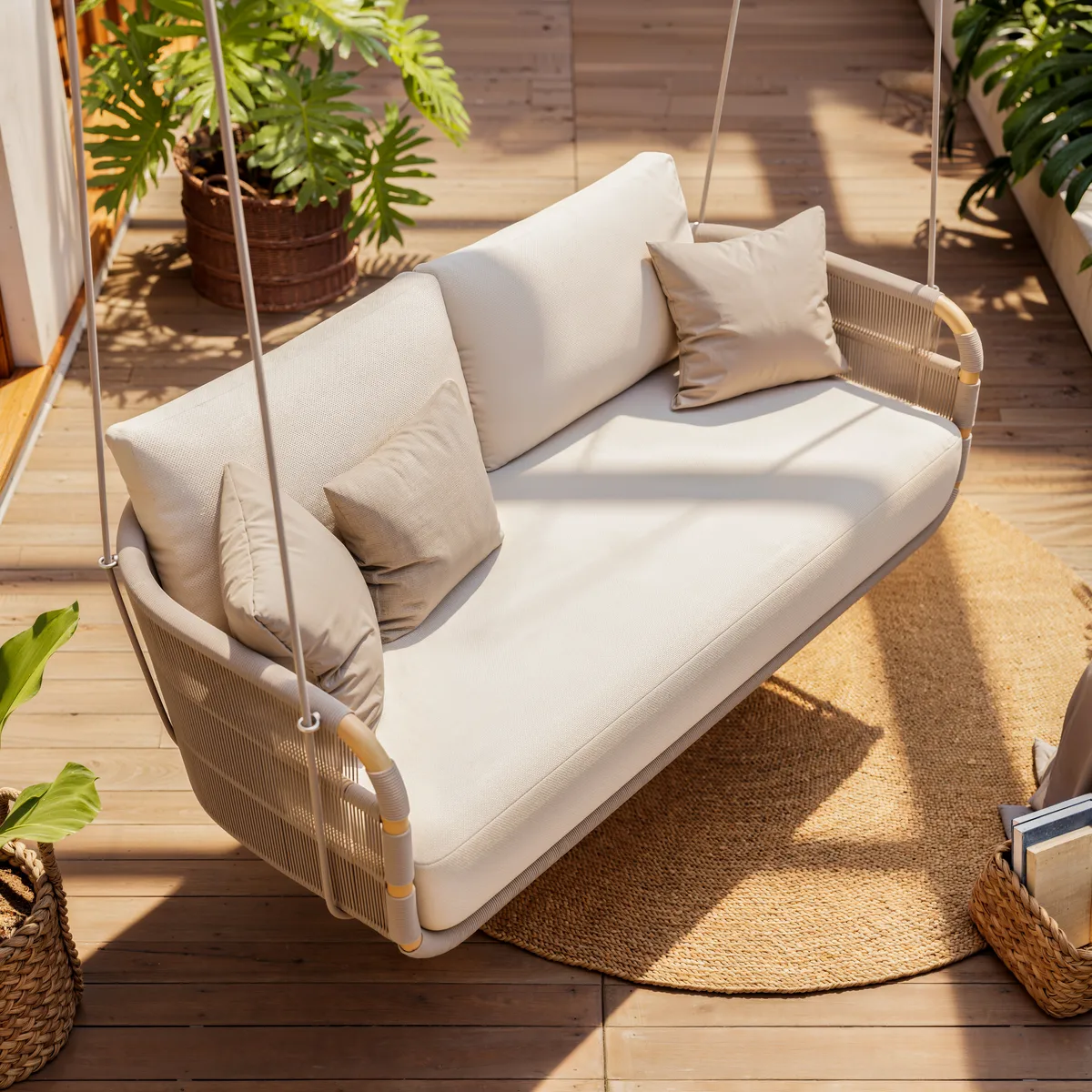Costra 2-Seater Outdoor Aluminum Handwoven Rope Hanging Swing Chair — image 4