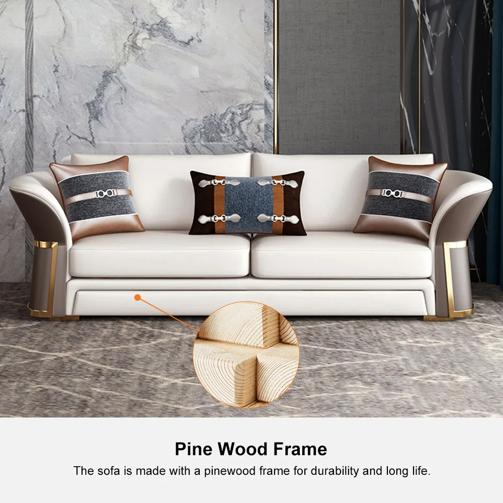 Modern Faux Leather Living Room Sofa Set in Brown & — image 9