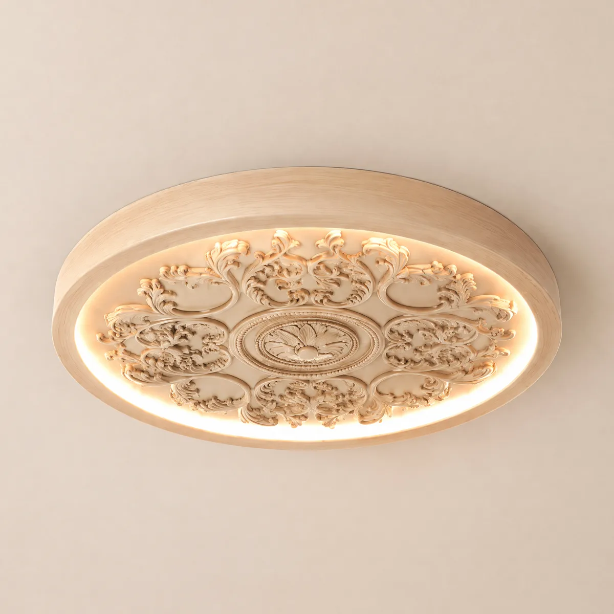 French Elegant White Resin 3D Carved LED Dimmable Flush Mount Ceiling Light — image 10