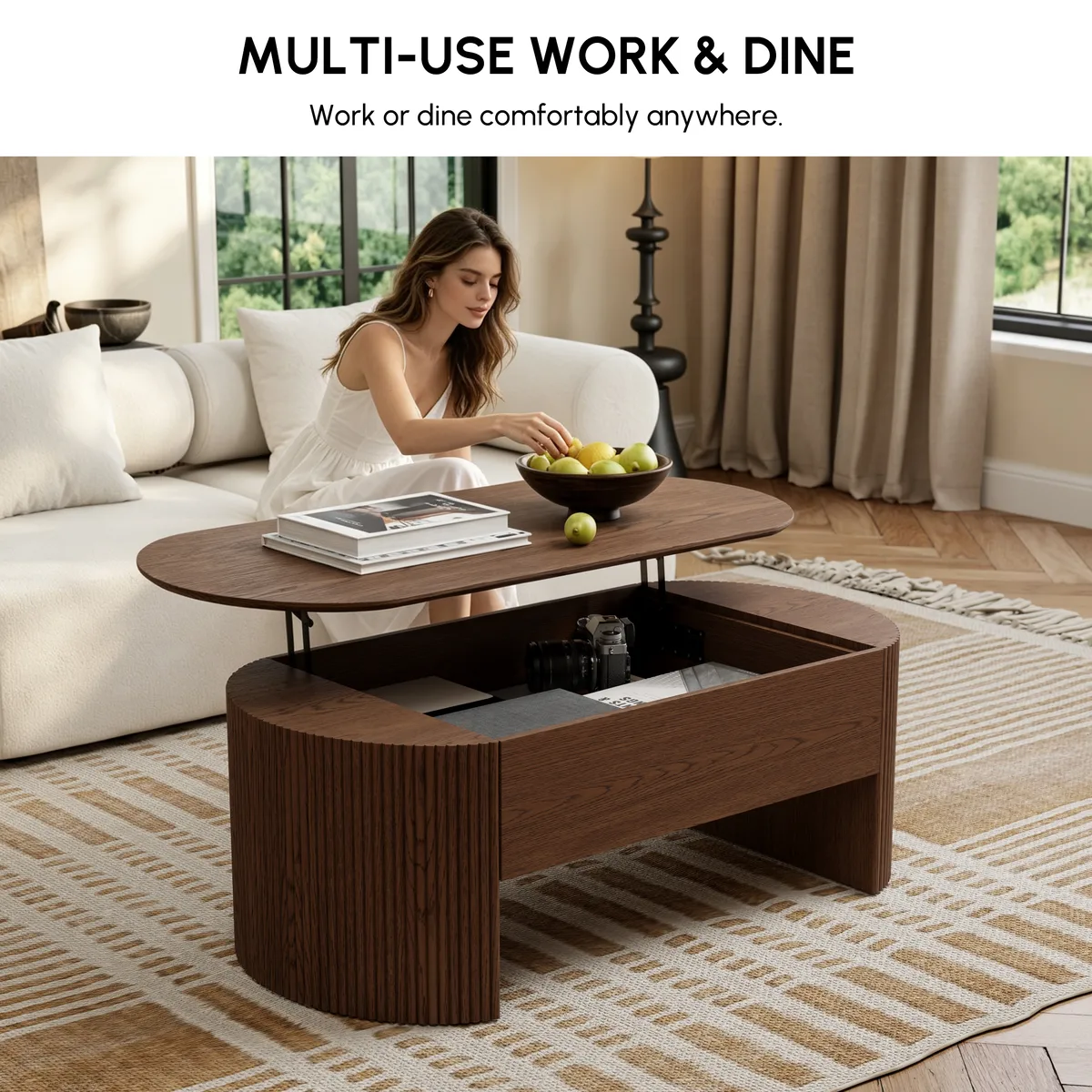 47" Oval Lift Top Mid-Century Modern Coffee Table — image 27