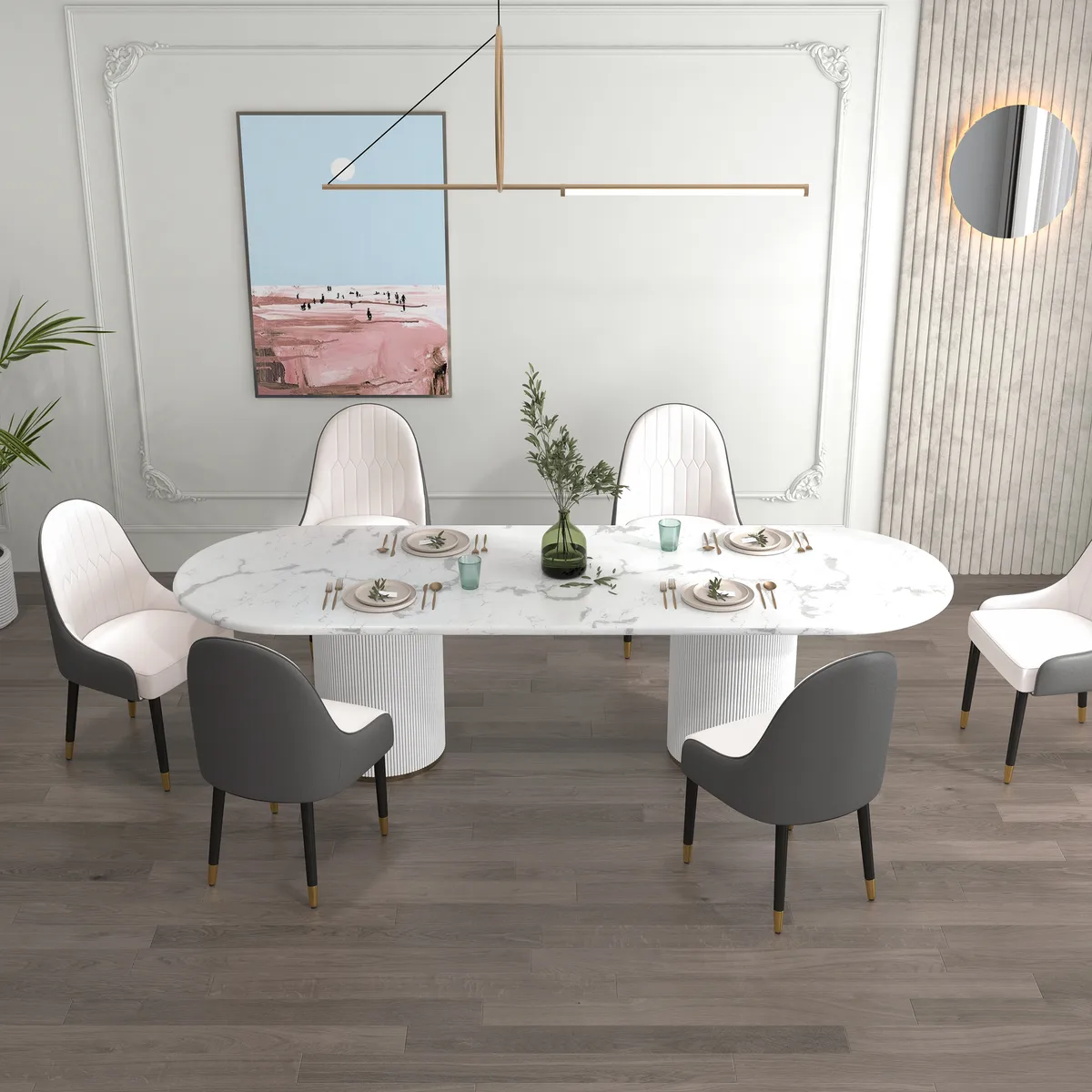 Darg Modern PU Leather 6-Piece Dining Chairs in White & Gray with Metal Legs — image 29