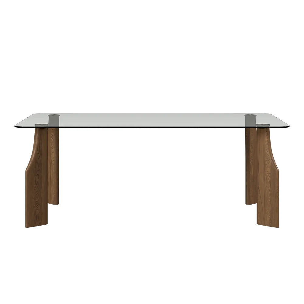 71" Rectangle Glass Dining Table for 8 Person Walnut Solid Wood 4-Legs — image 8