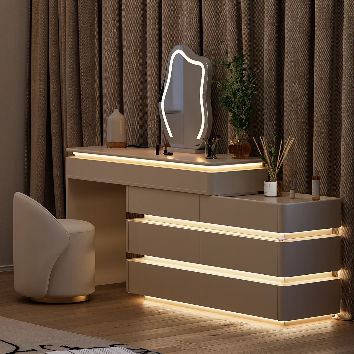 47" Smart Makeup Vanity Retractable Dressing Table with Mirror & Lights — image 3