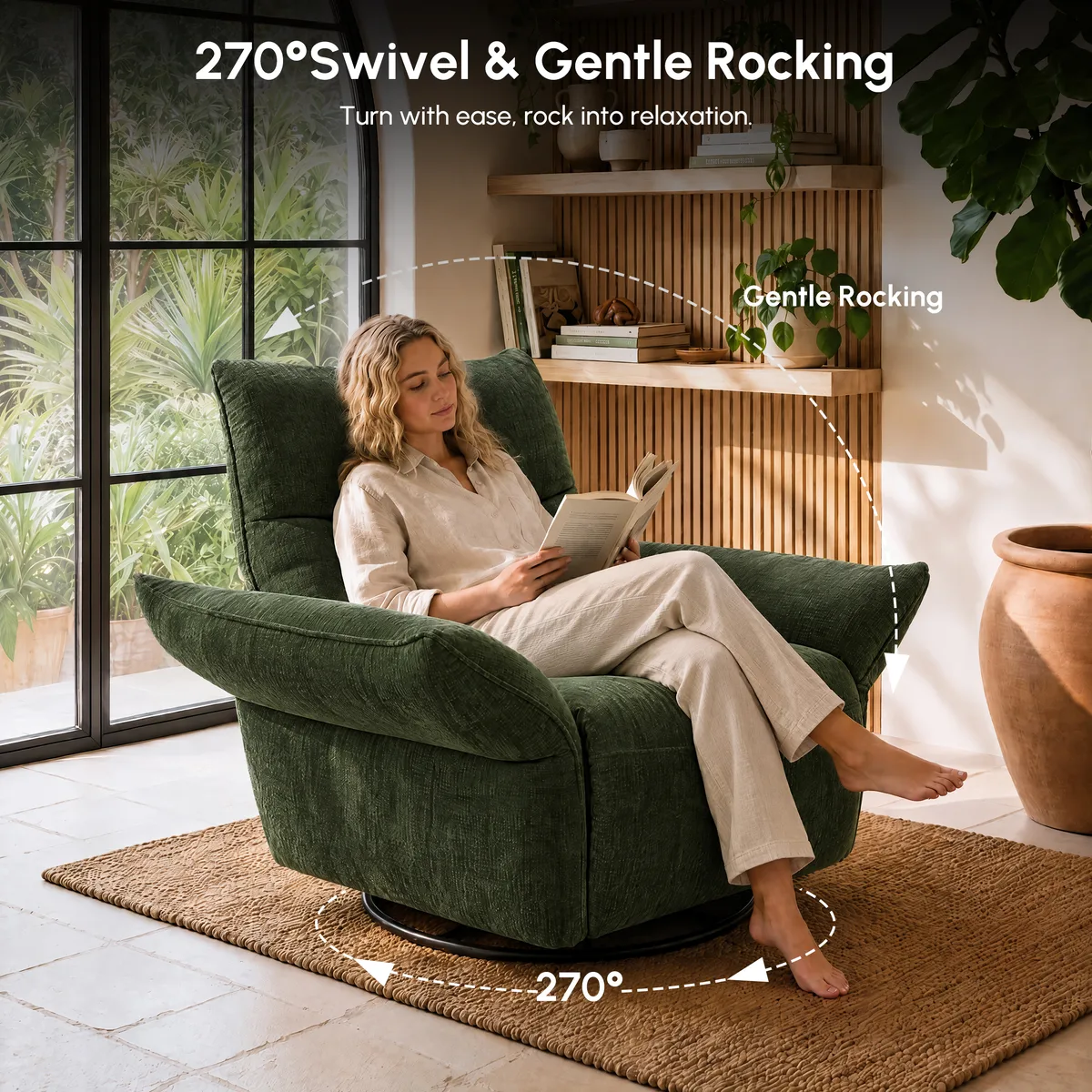 Electric Power Recliner Swivel Rocker Chair With Dual Motor&Performance Chenille — image 9