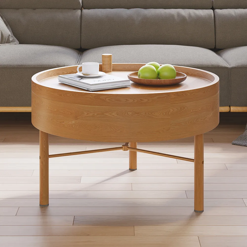 24" Round Rotating Tray Coffee Table with Storage & Metal Legs — image 3
