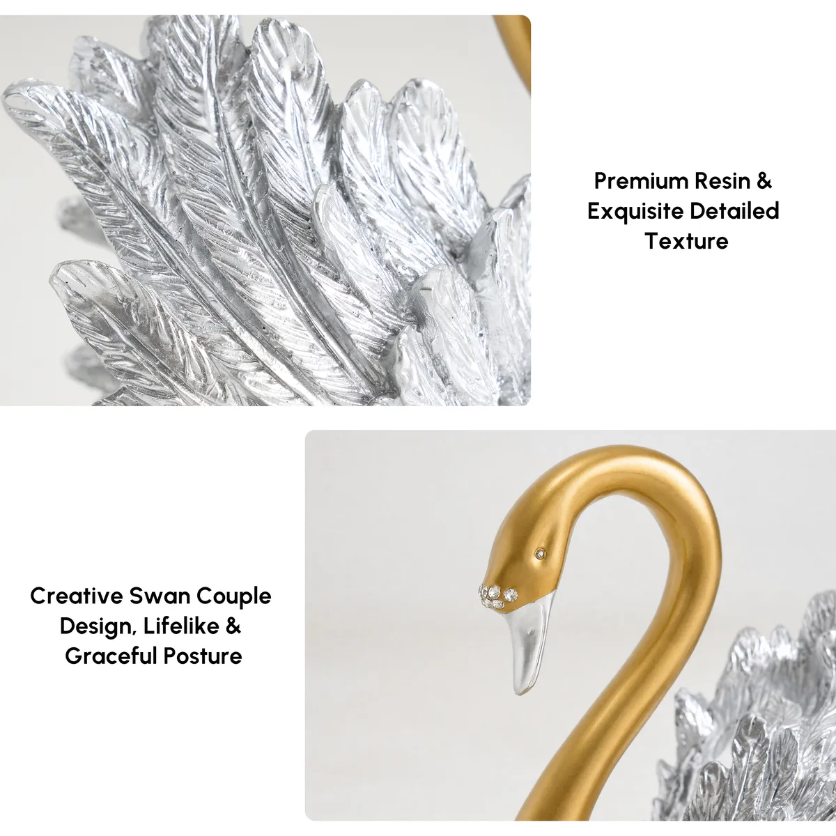 2-Piece Resin Swan Figurines, Black & Gold Decorative Storage Set — image 16