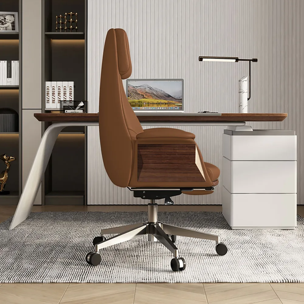 Reclining Leather Office Desk Chair High Back Adjustable Swivel — image 4
