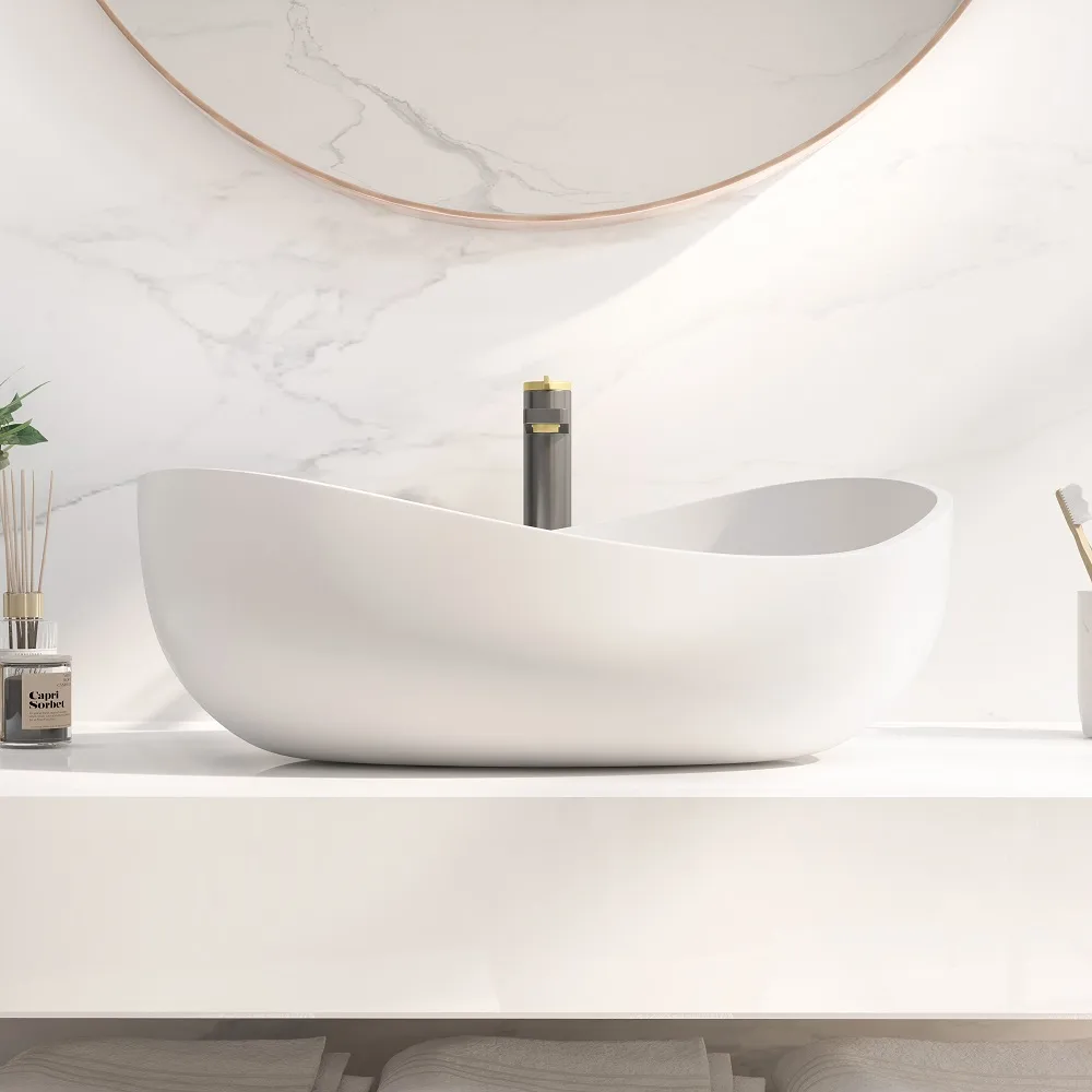 Bathroom Stone Resin Oval Vessel Sink Modern Art Sink — image 11