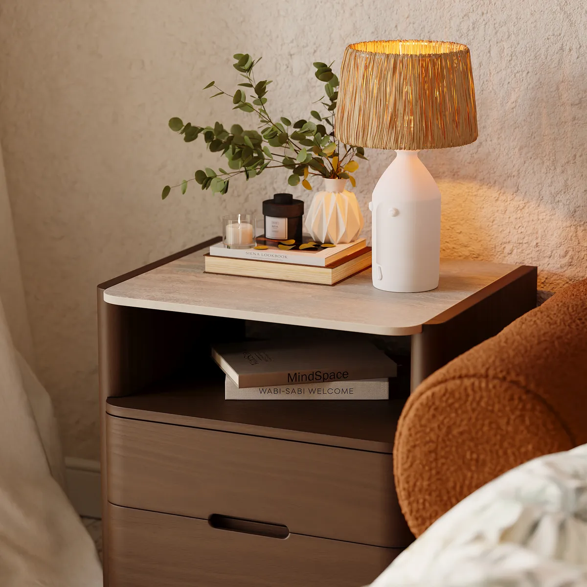 Modern Sintered Stone Top Nightstand with Drawers & — image 18