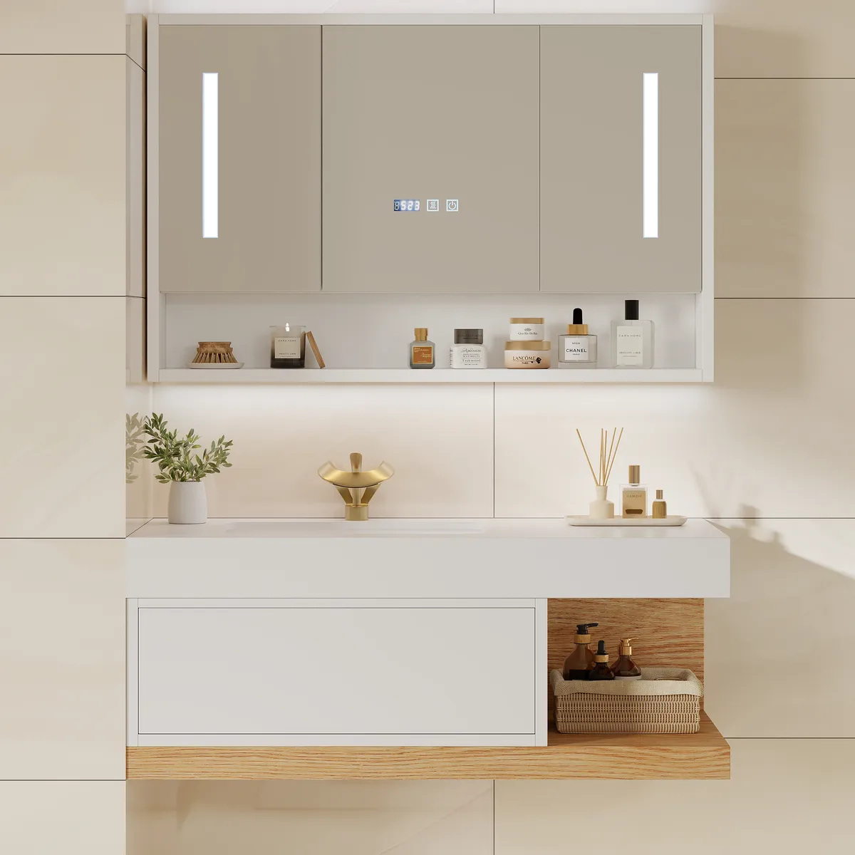 39" Modern Floating Bathroom Vanity White & Natural with Sink