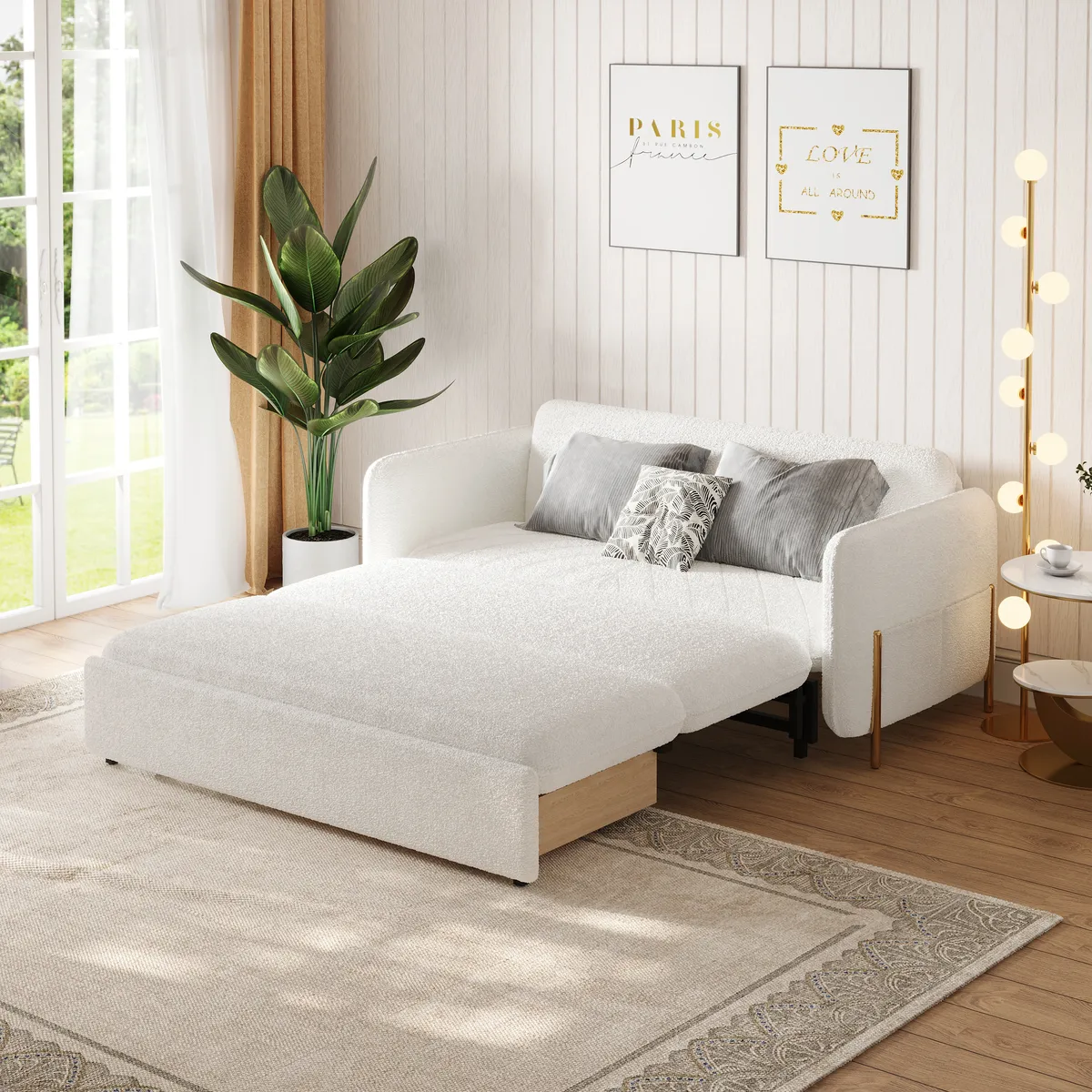 68" Full 2-Seater Boucle Convertible Sleeper Sofa — image 7