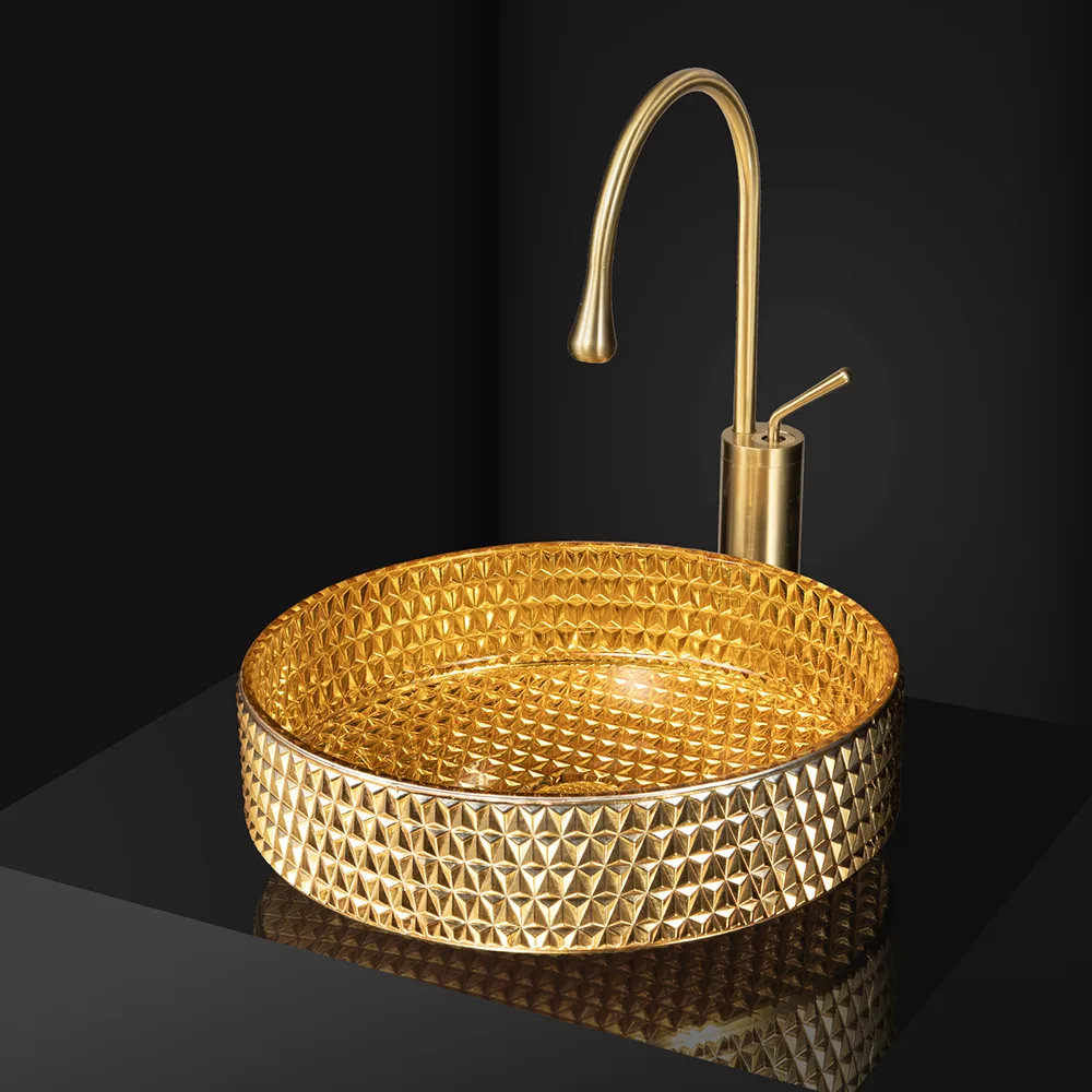 Vessel Transparent Diamond Shaped Crystal Glass Bathroom Wash Sink — image 3