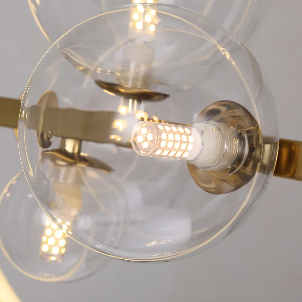 Bubi 10-Light Gold Modern Kitchen Island Light for Dining Room with Glass Globe Shade — image 9
