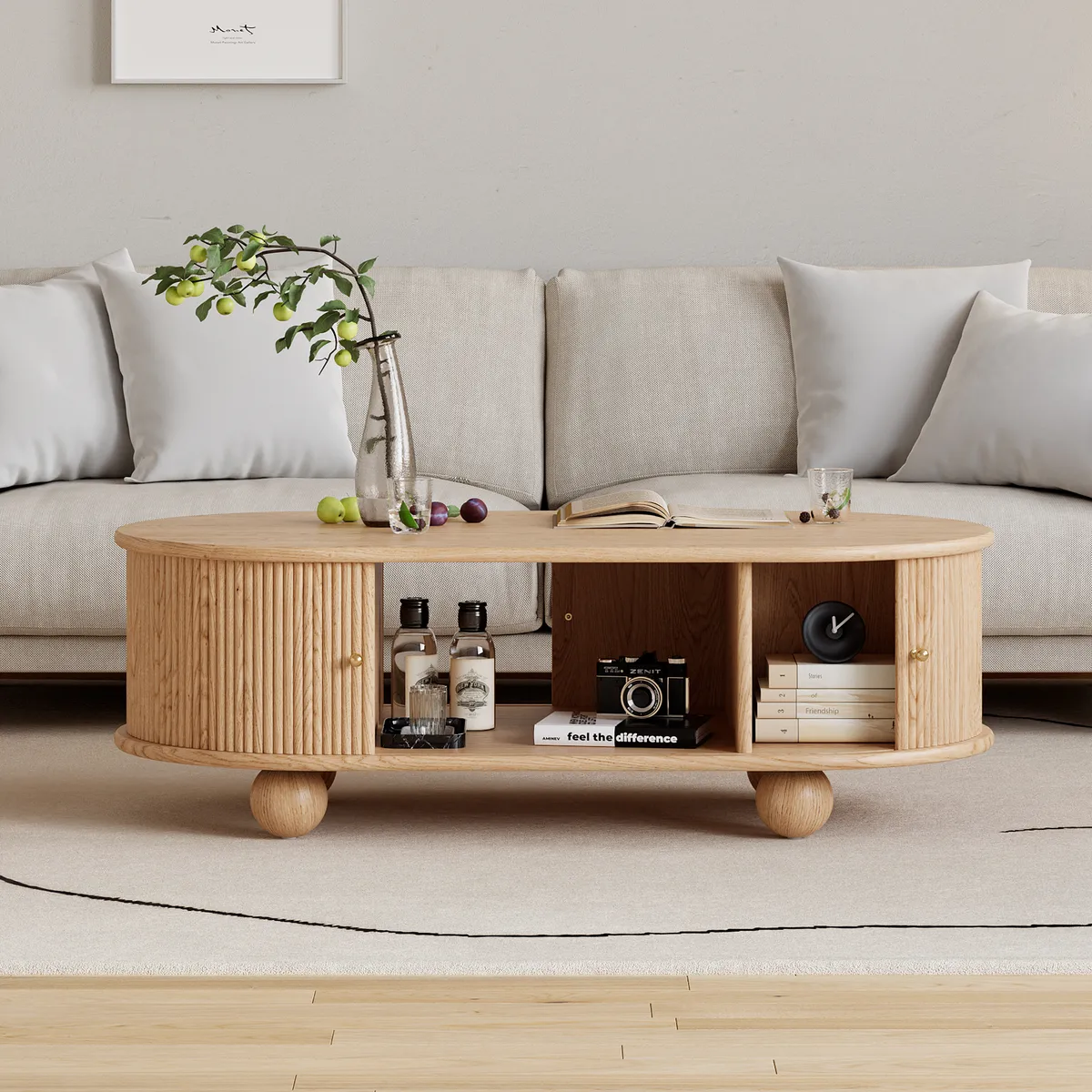 47" Tambour Door Solid Wood Coffee Table with Storage Oval — image 2
