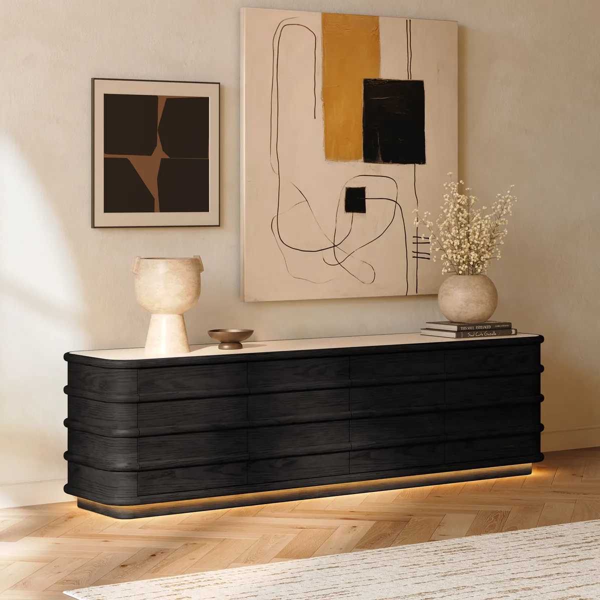 80" Ash Wood TV Stand with Sintered Stone Top — image 2