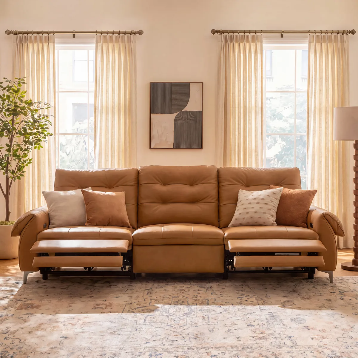118" 3-Seater Genuine Leather Power Reclining Sofa with USB & Type-C — image 4