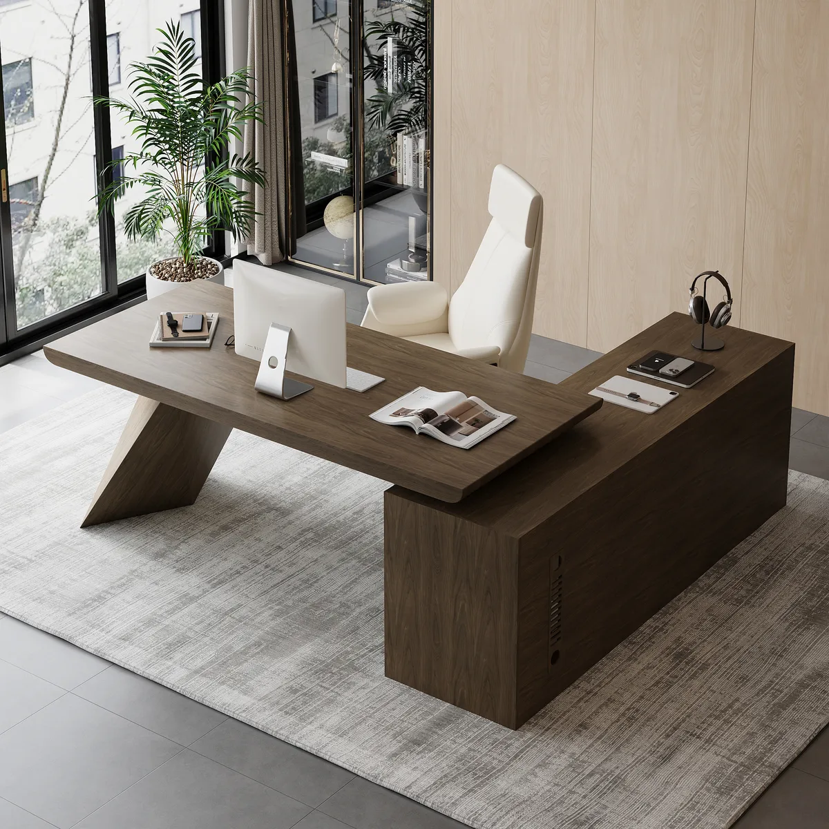 Modern 71" L-Shaped Whitewash Executive Desk with Storage, Left Hand — image 21