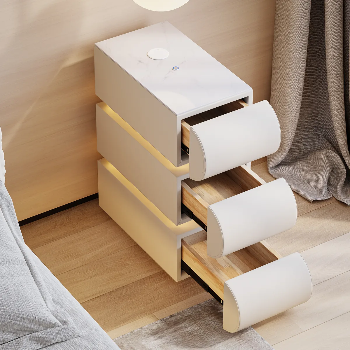 Narrow Humply Leather 3-Drawer Smart Nightstand with Sintered Stone Top — image 5