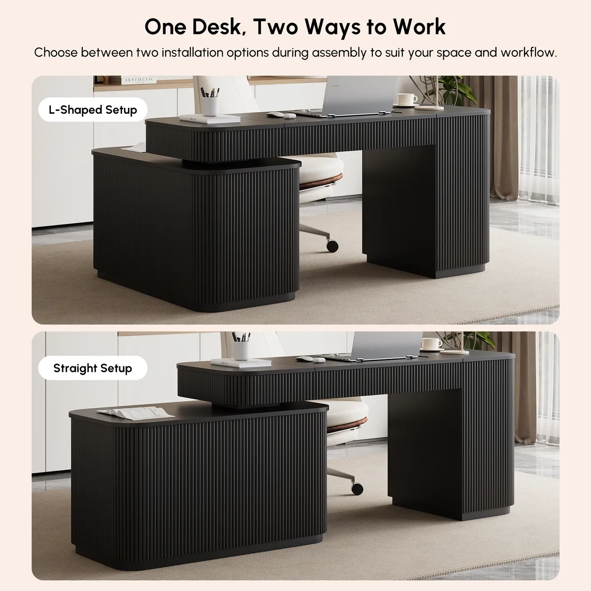 Modern 65" L-Shape Natural Executive Desk with Right-Side Cabinet — image 7