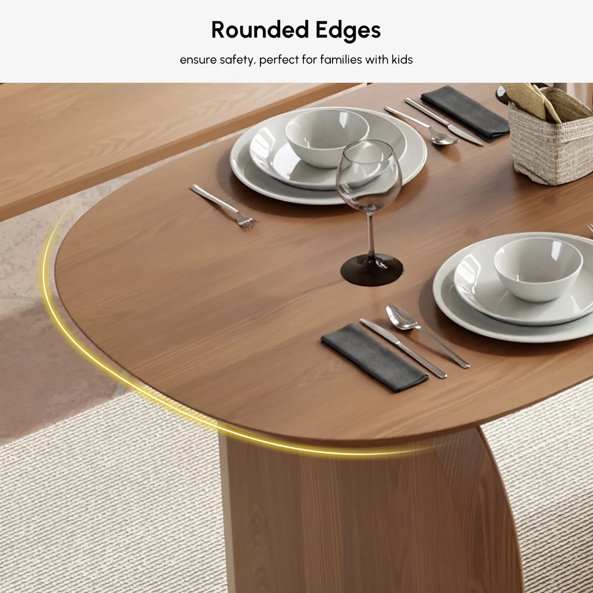 70.9" Oval Dining Table Solid Wood for 6 People Japandi Walnut Pine Wood Dininer Table for Dining Room, Kitchen, Living Room Easy Clean — image 6