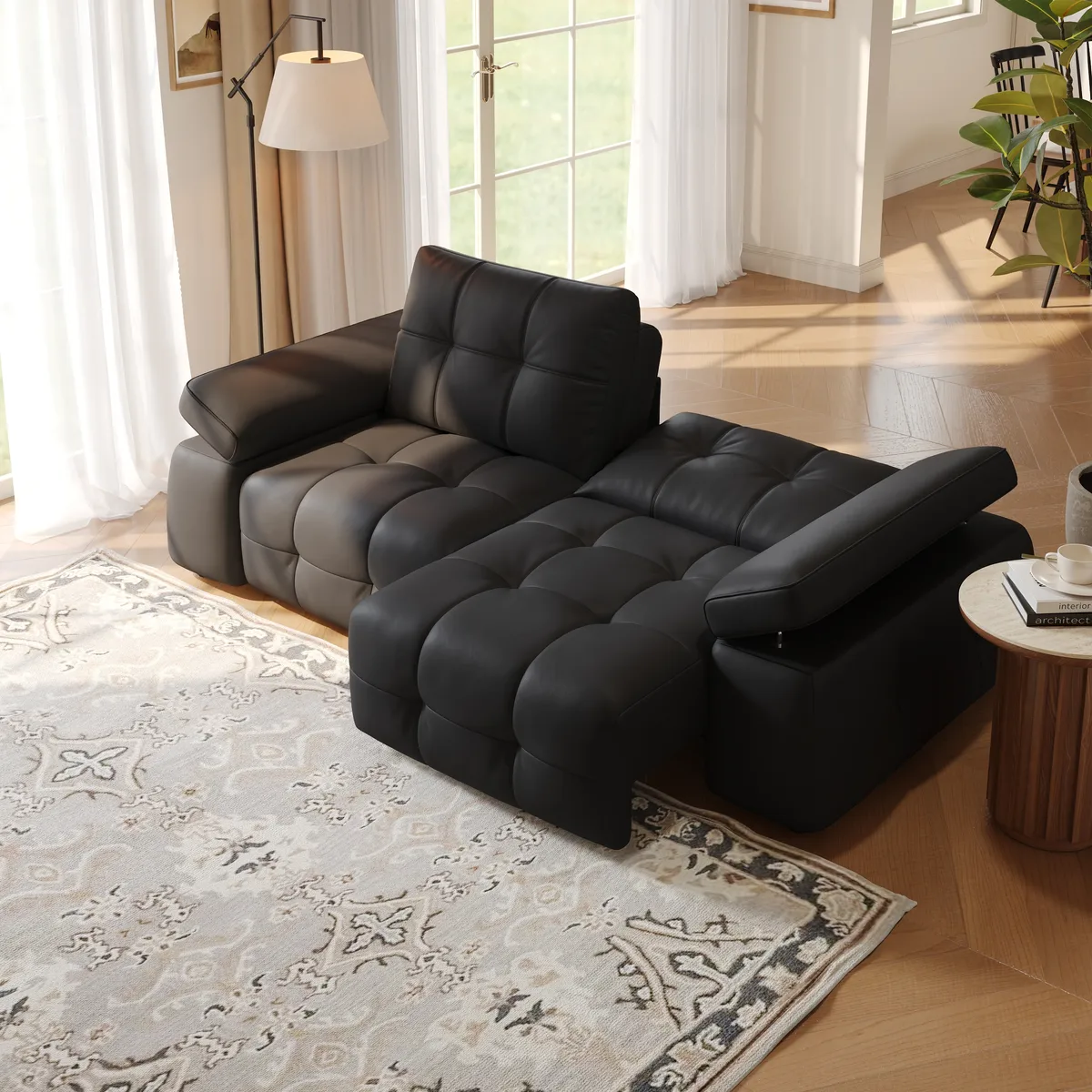 95" 2-Seater Genuine Leather Power Convertible Sleeper Sofa with Adjustable Armrests — image 24