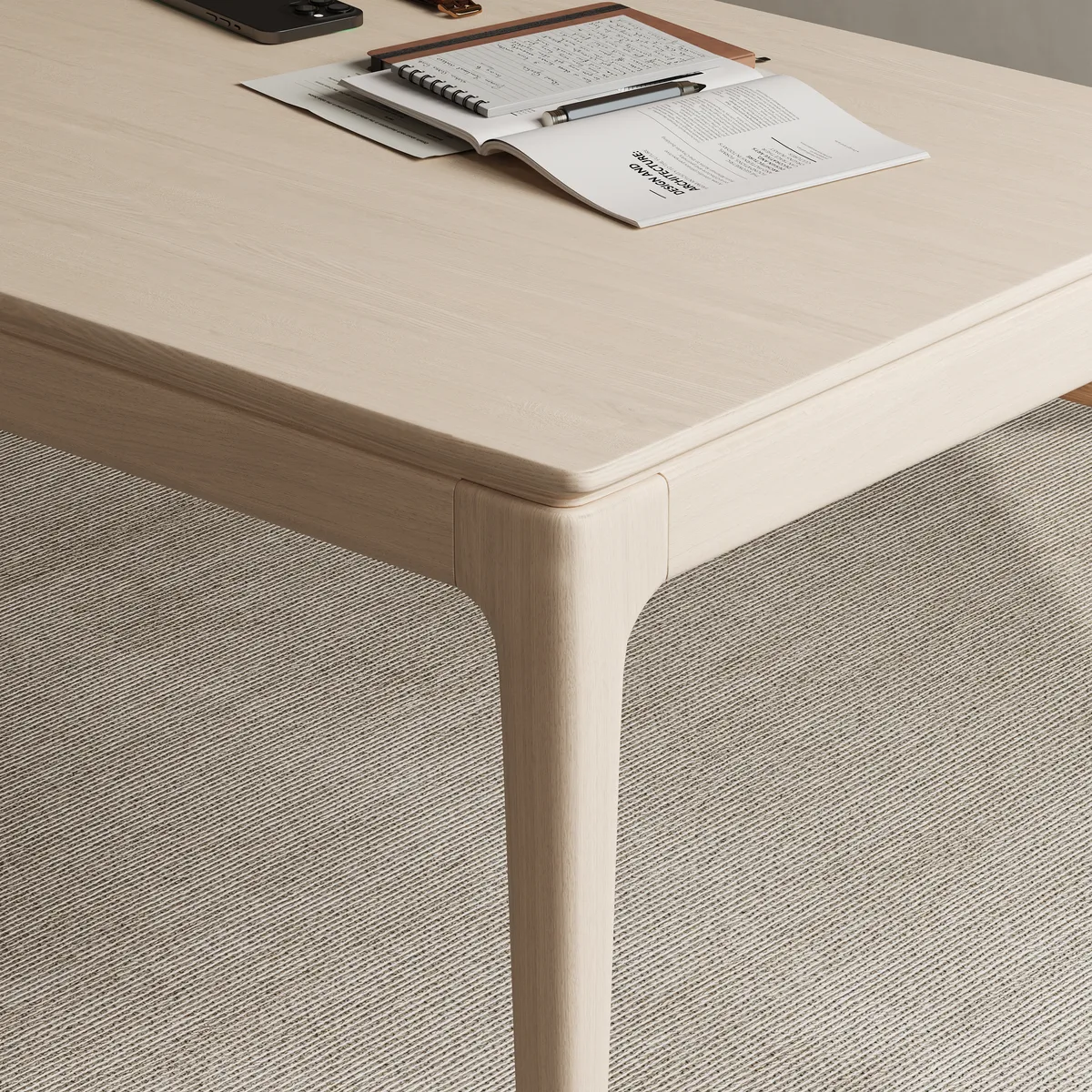 Mid-Century Style 55.1" Whitewash Ash Wood Home Office Desk with 3 Storage Drawers and Metal Accents — image 7