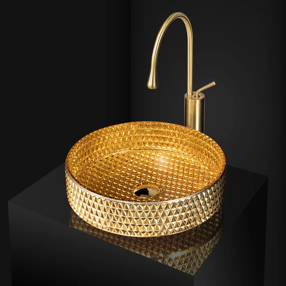 Vessel Transparent Diamond Shaped Crystal Glass Bathroom Wash Sink — image 2