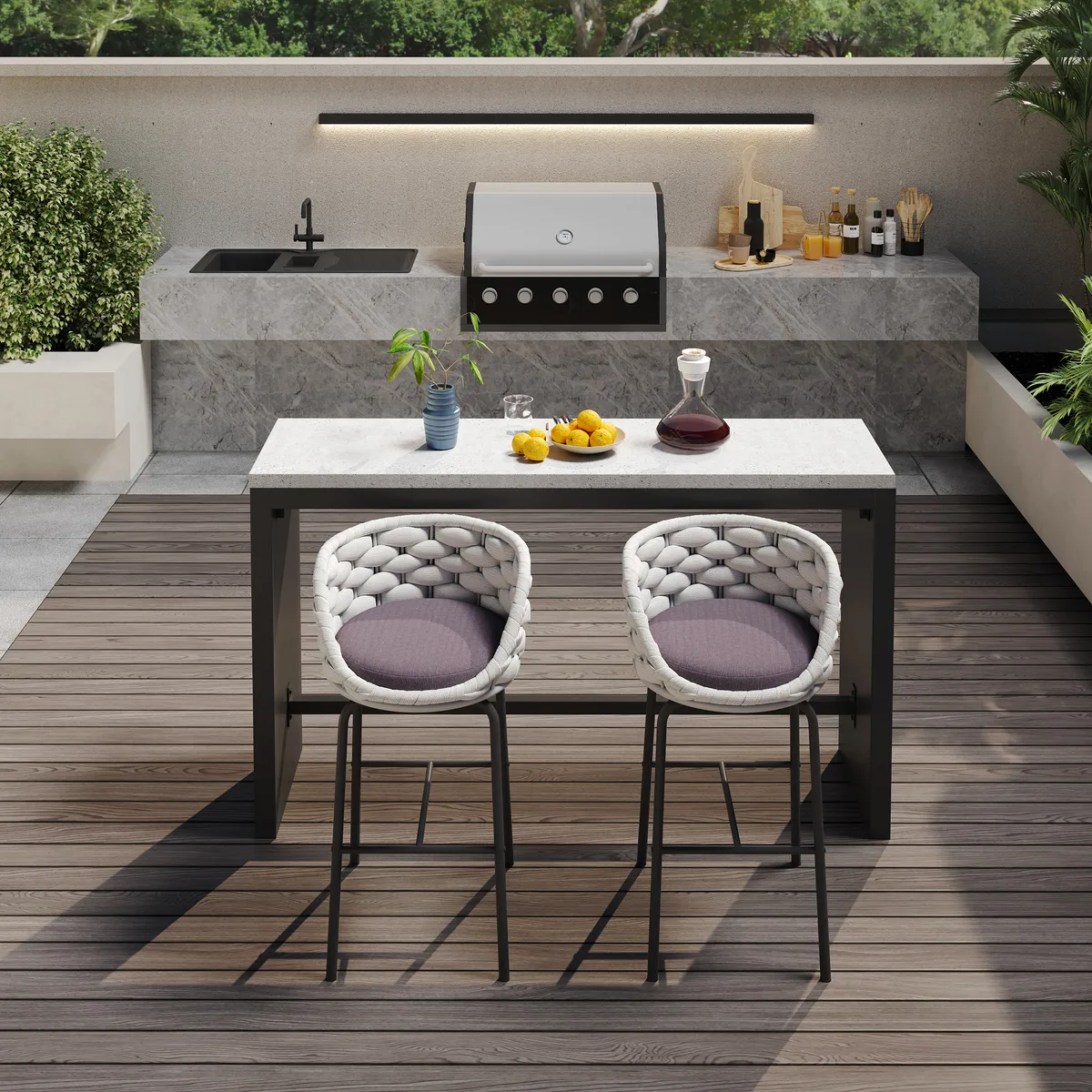 2 PCS Woven Rope Patio Bar Stool Modern Yard & Patio Chairs — image 13