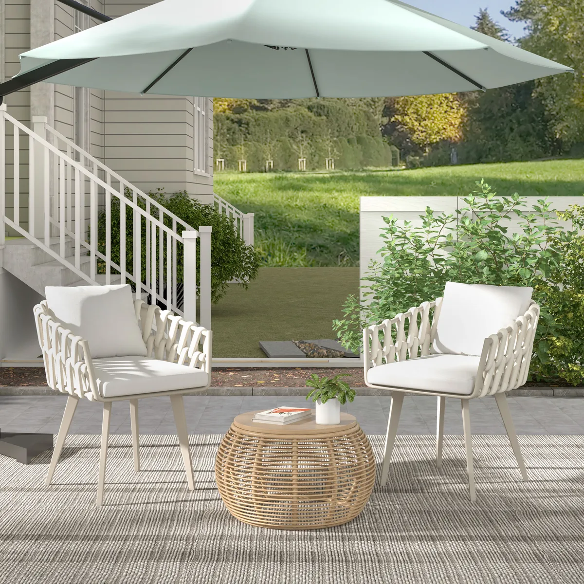 Outdoor Rope Weave & Aluminum Dining Chairs — image 9