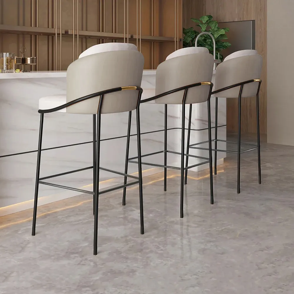 Modern PU Leather Counter Stool Black with Back & Footrest — image 18