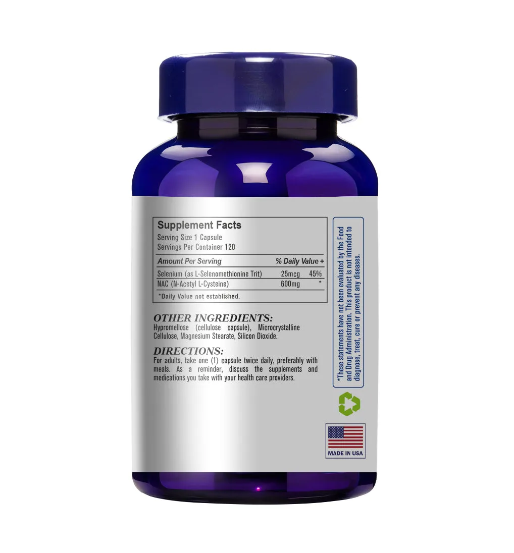 NAC 600mg with Selenium Vegan N-Acetyl L-Cysteine Capsules (Supports Antioxidant Activity & Cellular Health), USA, FDA, GMP, NPAC-600mg, 120 Capsules — image 3