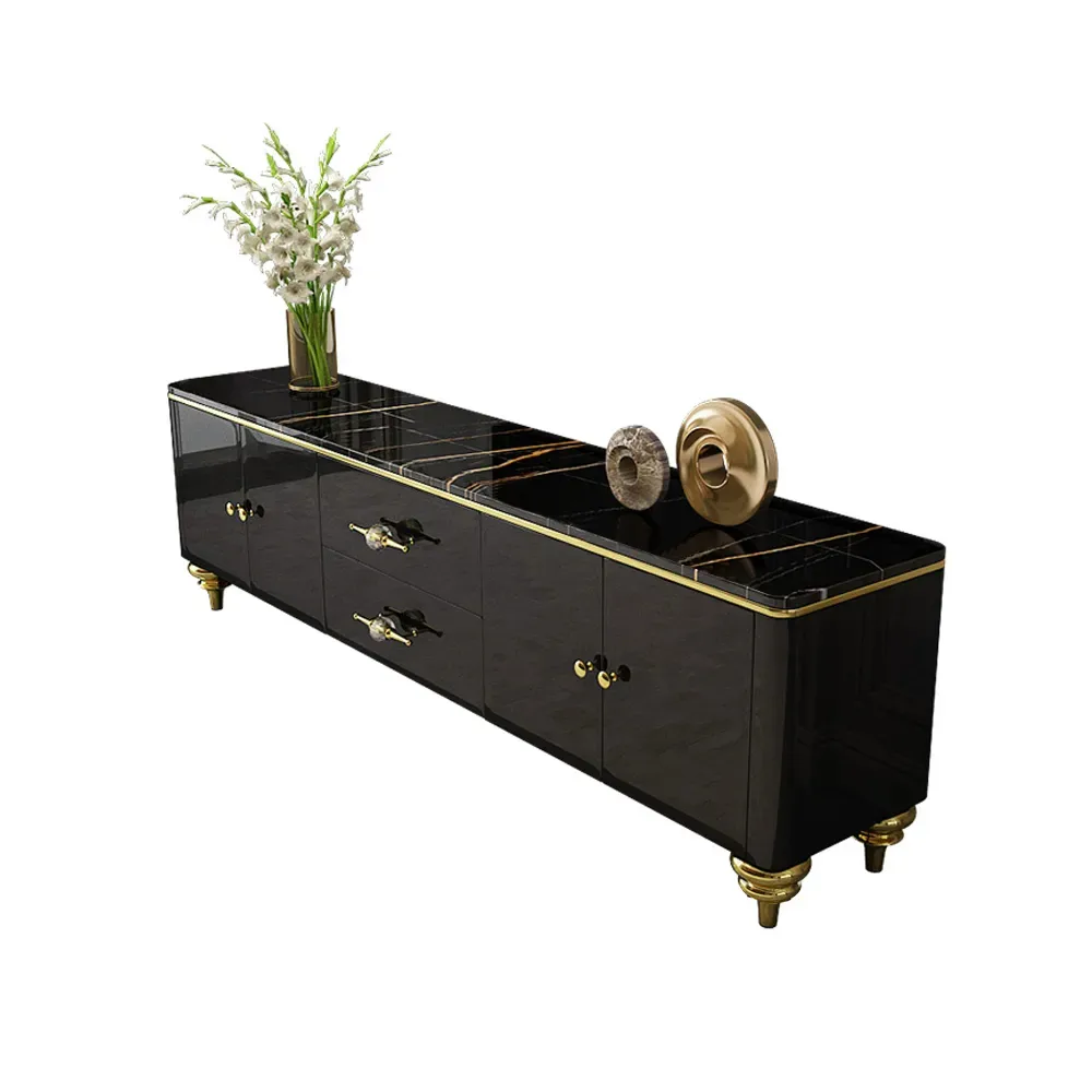 Chift Modern Black TV Stand 4-Door 2-Drawer Luxurious Media Console for TVs Up — image 8
