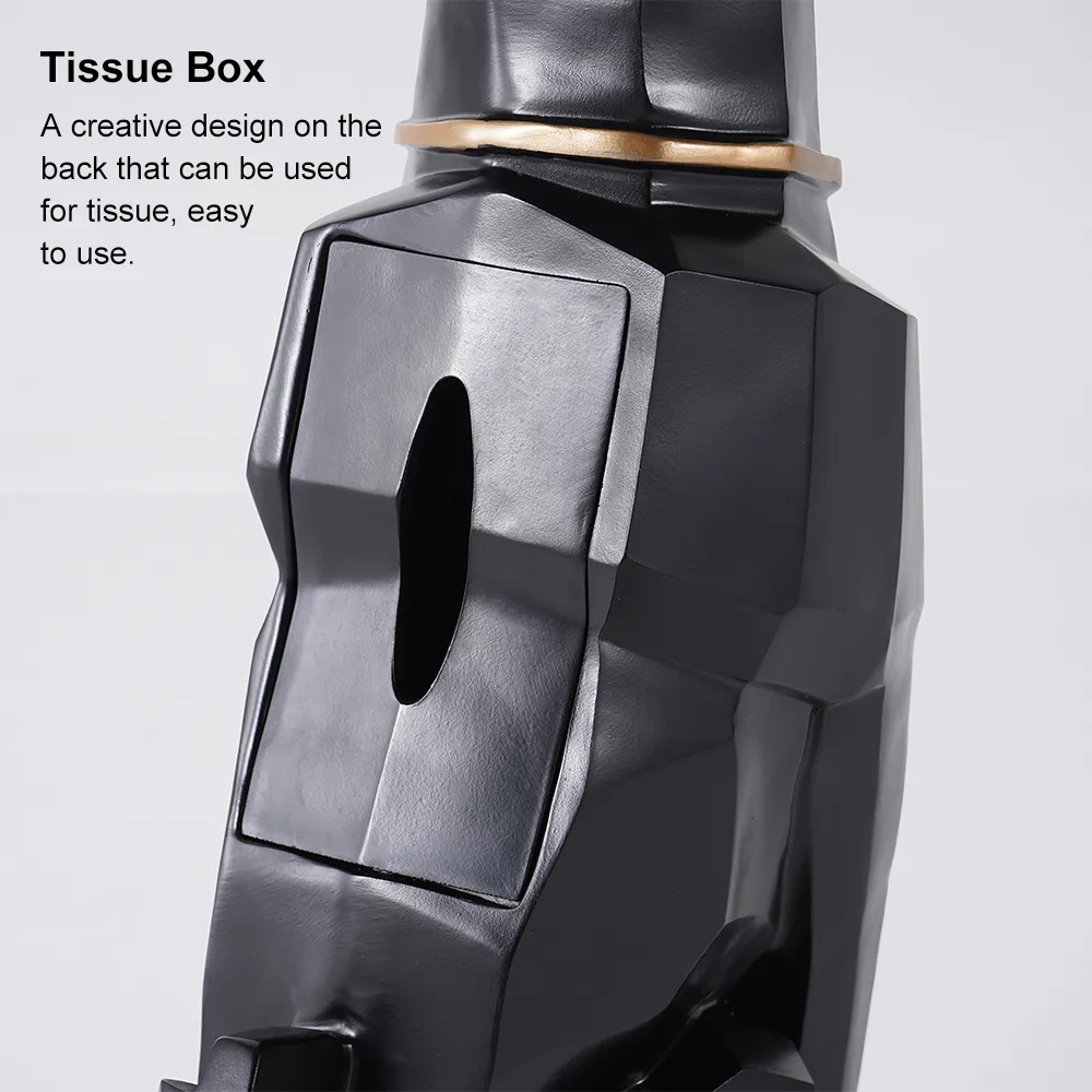 Sculpture Tray End Table Modern Black Side Table with Tissue Storage — image 19