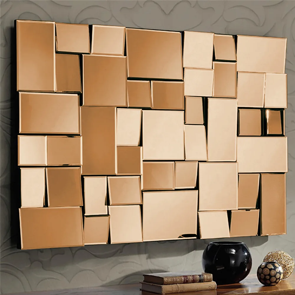 39" Brown Glass Wall Mirror Geometric Decorative Mirror Vertical & Horizontal Mounting — image 10