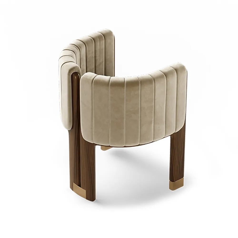 Modern Wood Accent Chair Beige Velvet Upholstered Arm Chair — image 9