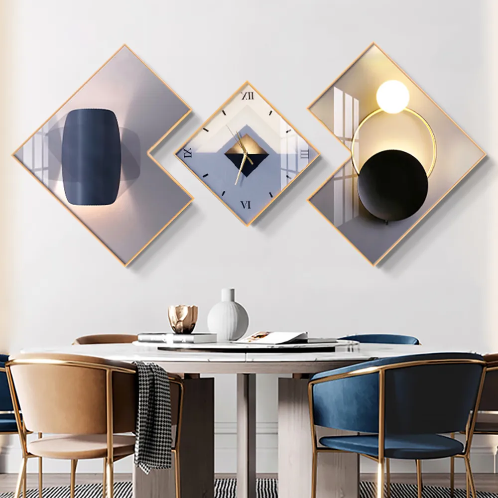 Modern 3-Piece Wall Clock Set – Functional Geometric Art with Gold Frames