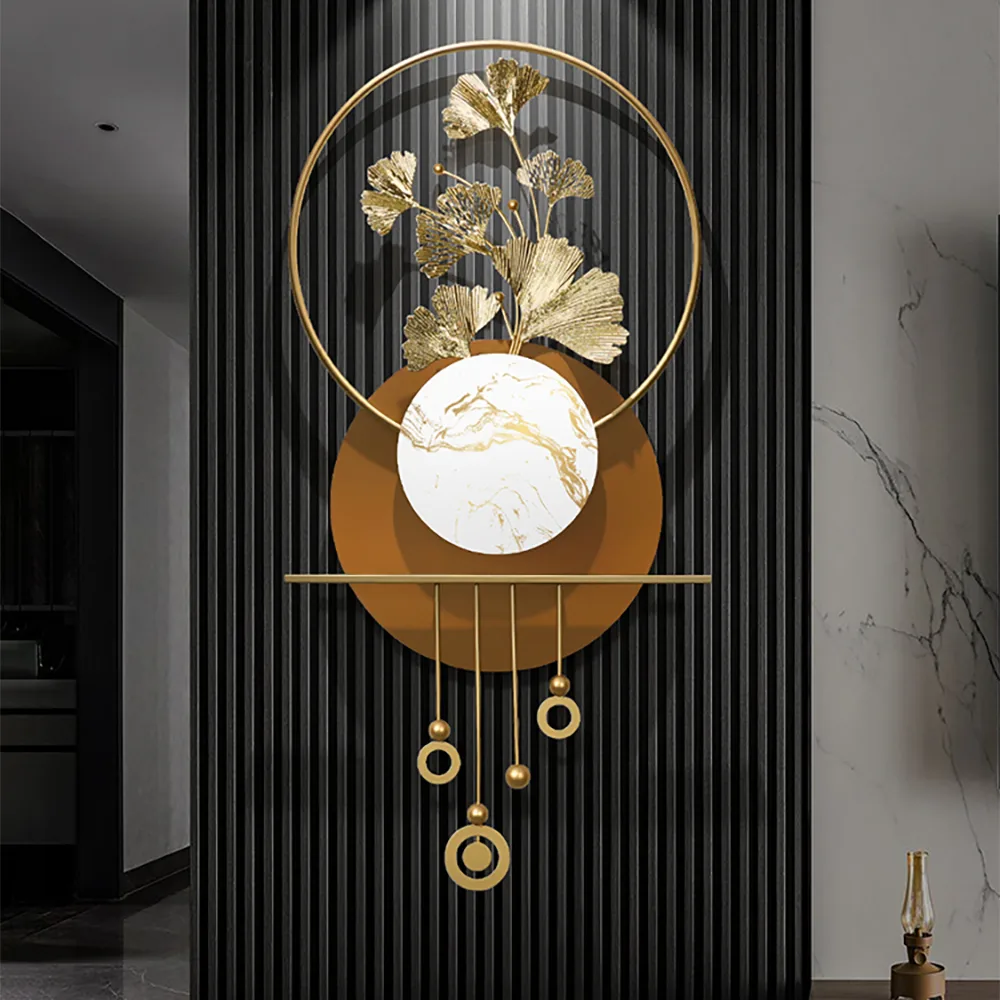 46.5" Modern Metal Wall Decor with Elegant Gold Ginkgo Leaf & Marble for Living Room — image 2