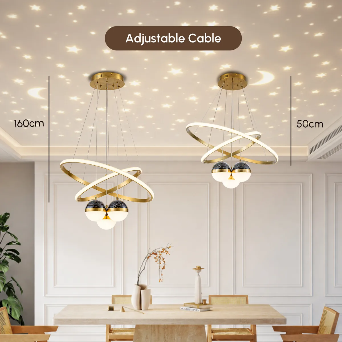 24" 5-Light LED Chandelier with Starry Projection, Dimmable & Adjustable — image 9
