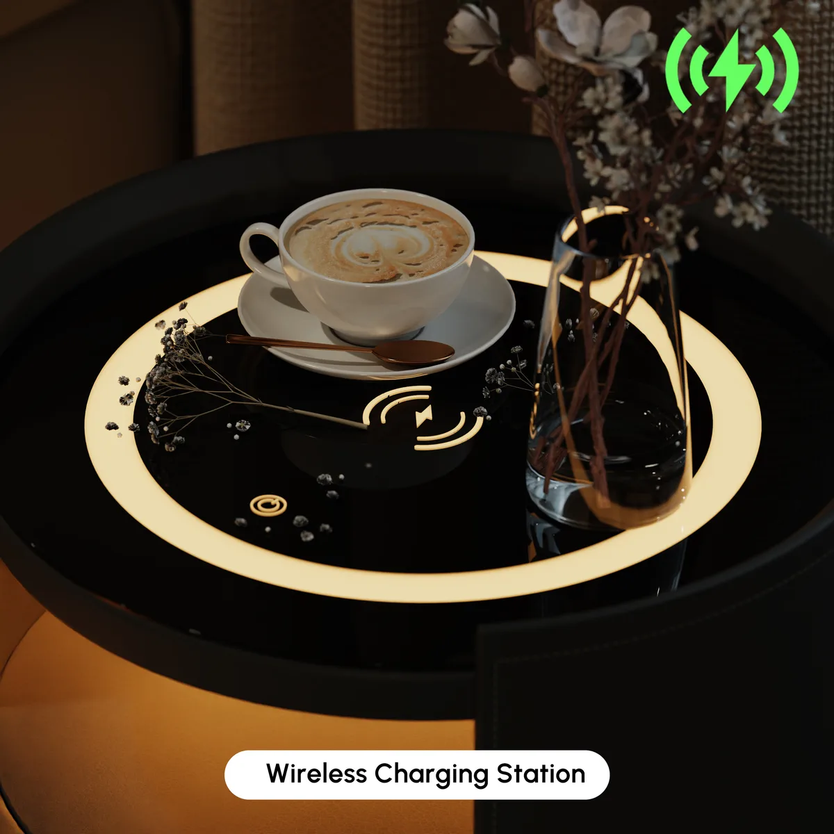Modern Saddle Leather Smart LED Nightstand — image 8