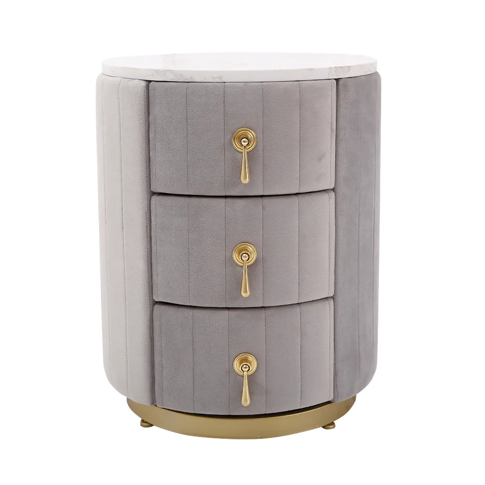 Modern Nightstand Gray Round Nightstand with 3 Drawers Nightstand with Storage — image 17