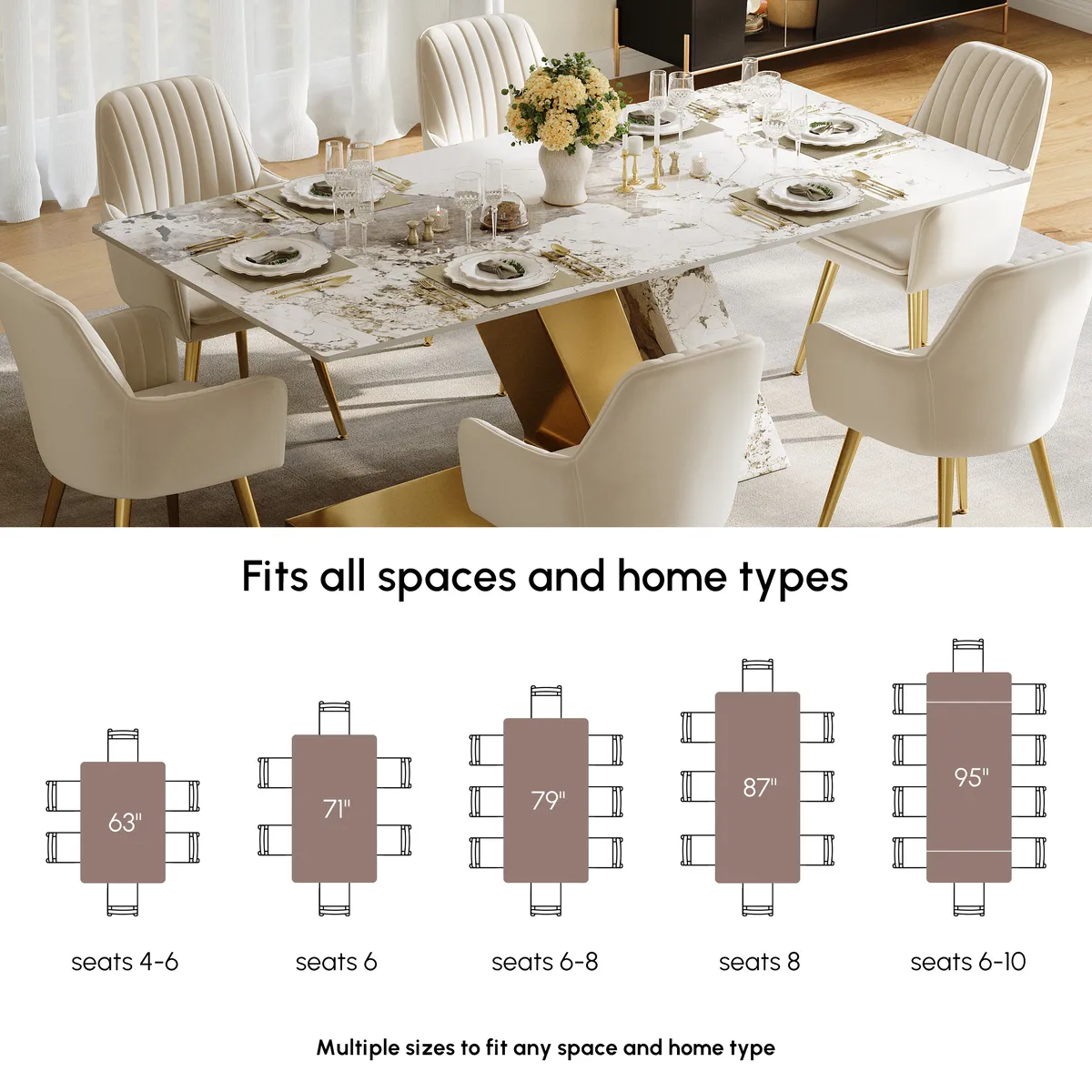 78.7-94.5" Modern Extendable Sintered Stone Dining Table Seats 6-10 People — image 11