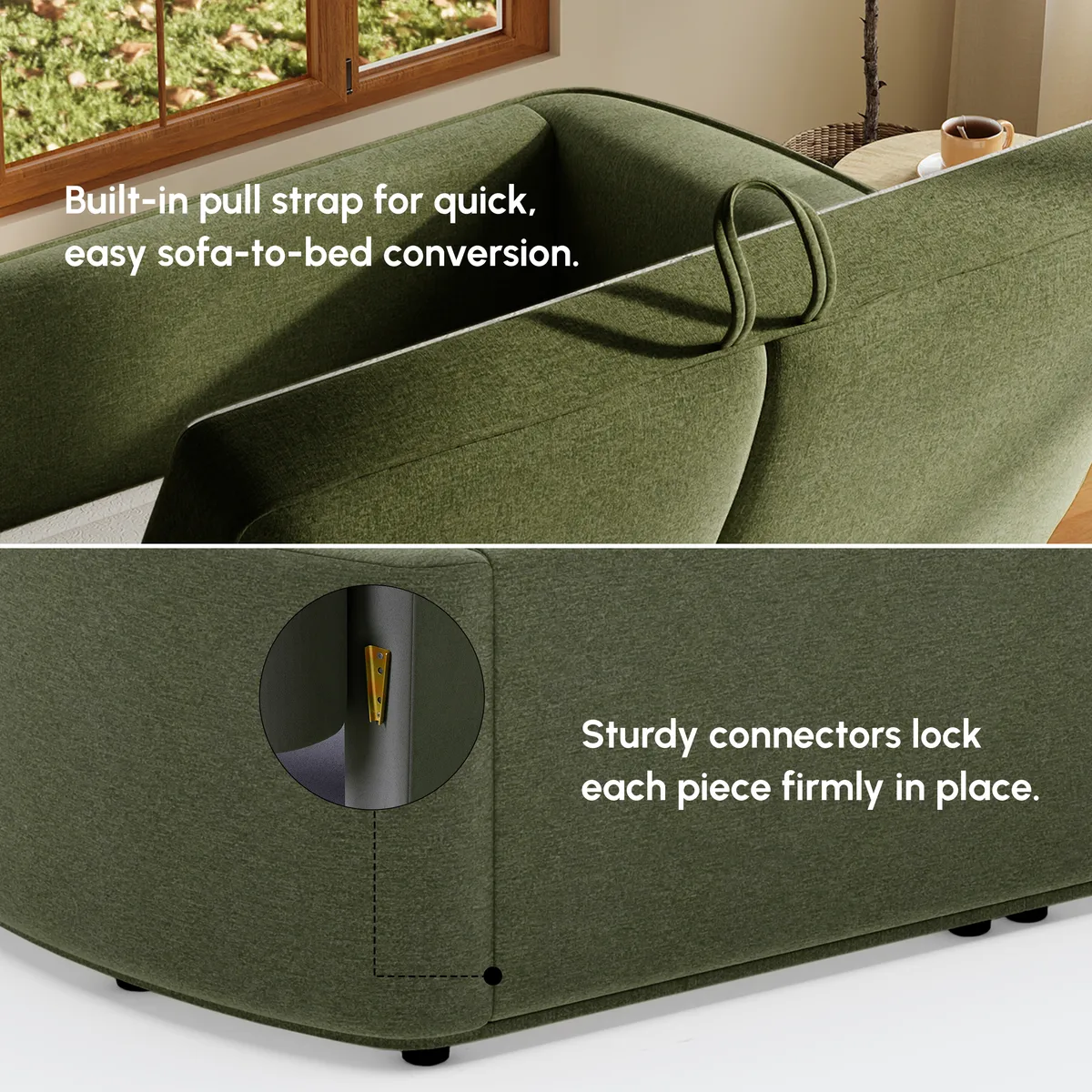 80" Queen 3-Seater Chenille Fold-Down Sleeper Sofa with Removable Cover — image 10
