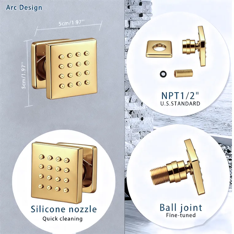 Wall-Mounted Shower System in Gold Thermostatic 4 Functions — image 9