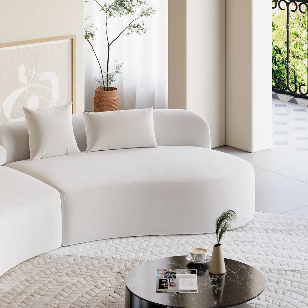 109" Modern White Curved Velvet Sectional Sofa 2 Piece 4-Seater Chaise with 3 Pillows — image 7