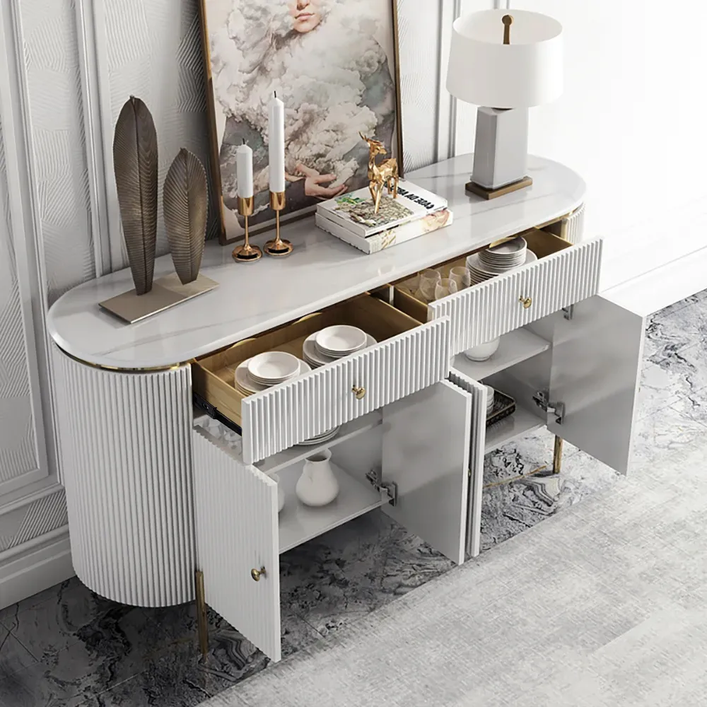 Yelly 55.1" Modern Marble Top Buffet & Sideboard Doors & Drawers & Shelves — image 3